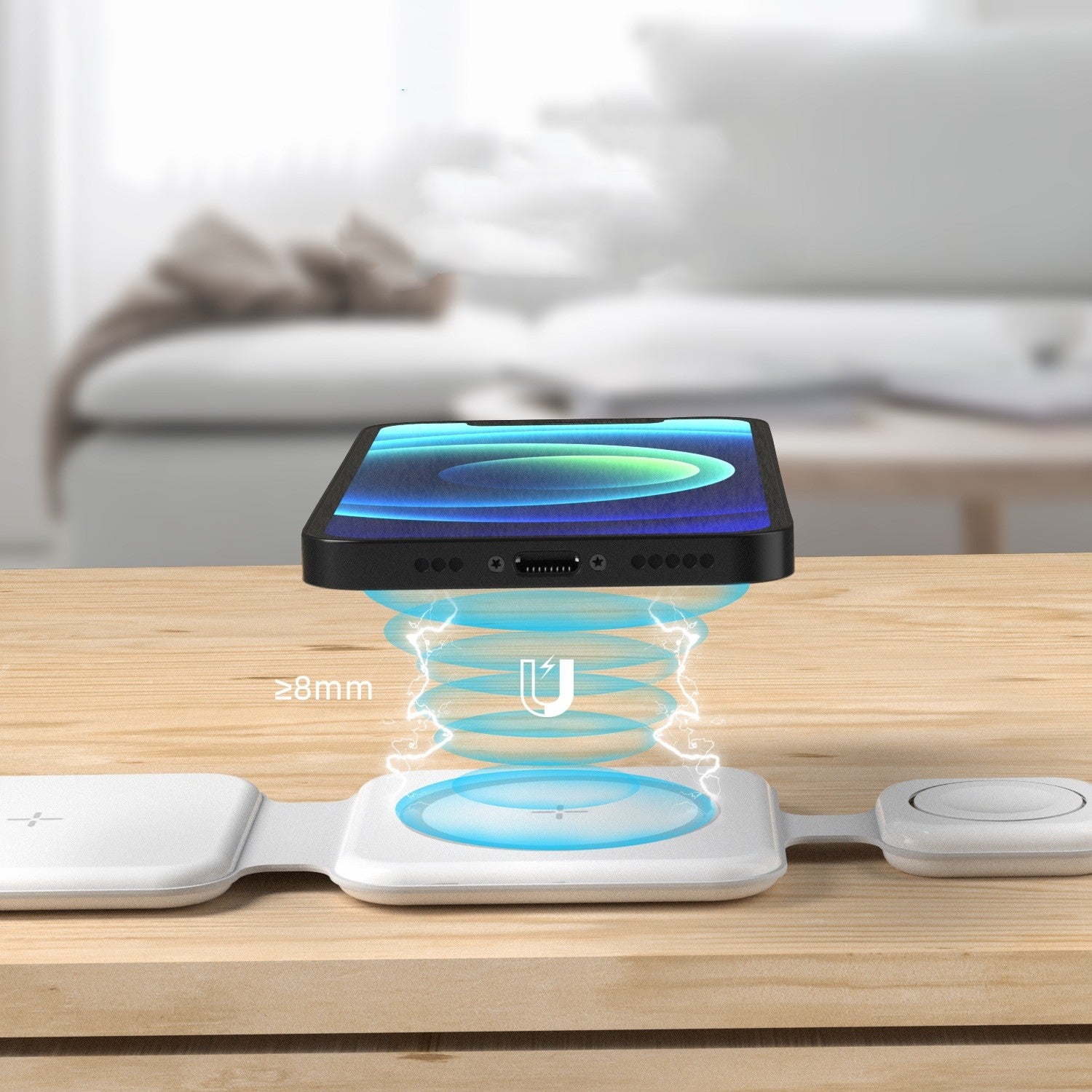 3-in-1 draadloos laadstation voor telefoon, oordopjes en horloge