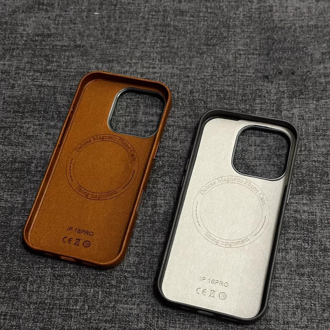 Leren iPhone-hoesje om een iPhone, achterzijde met MagSafe-ring