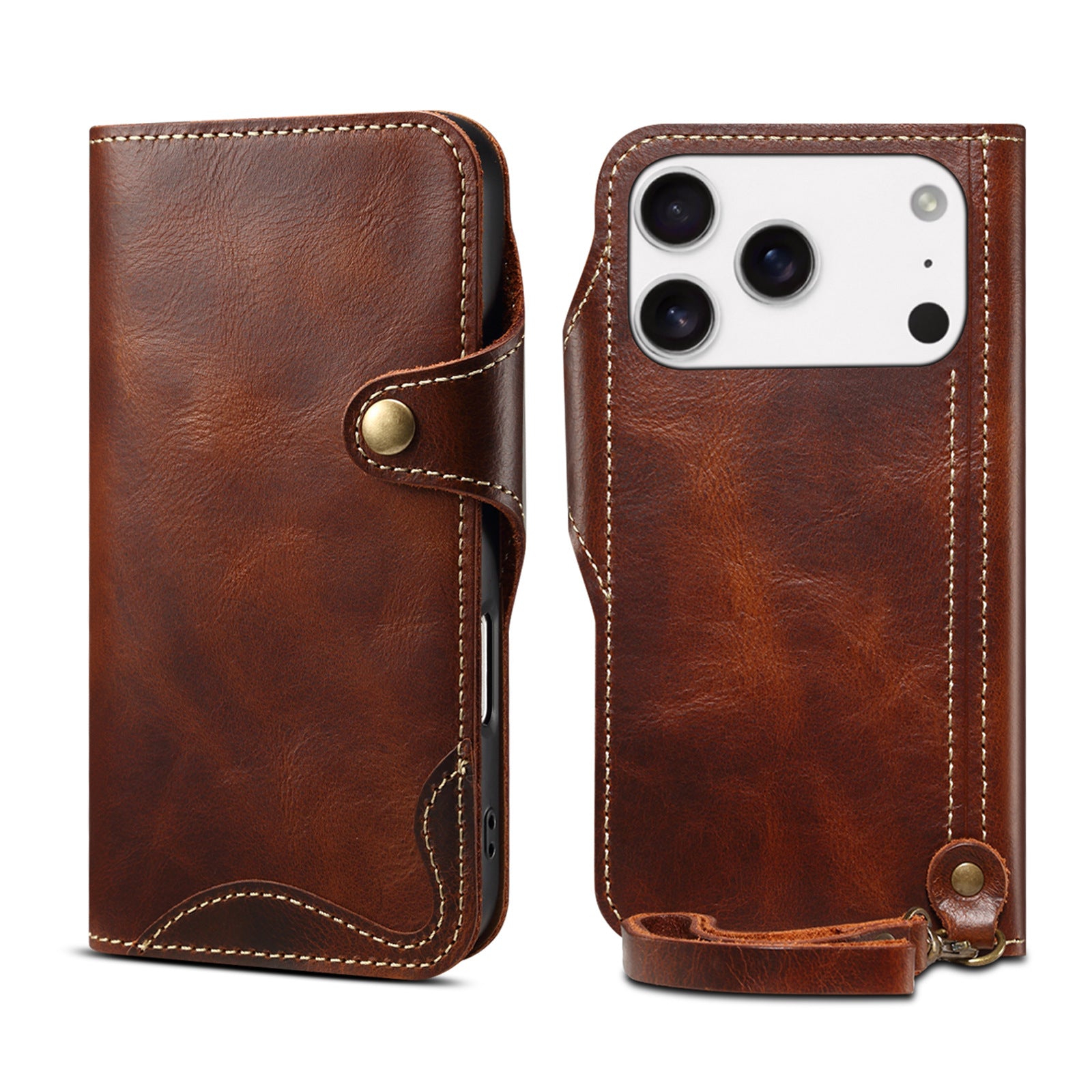 Leren flipcase voor iPhone, gesloten en met kaartsleuf