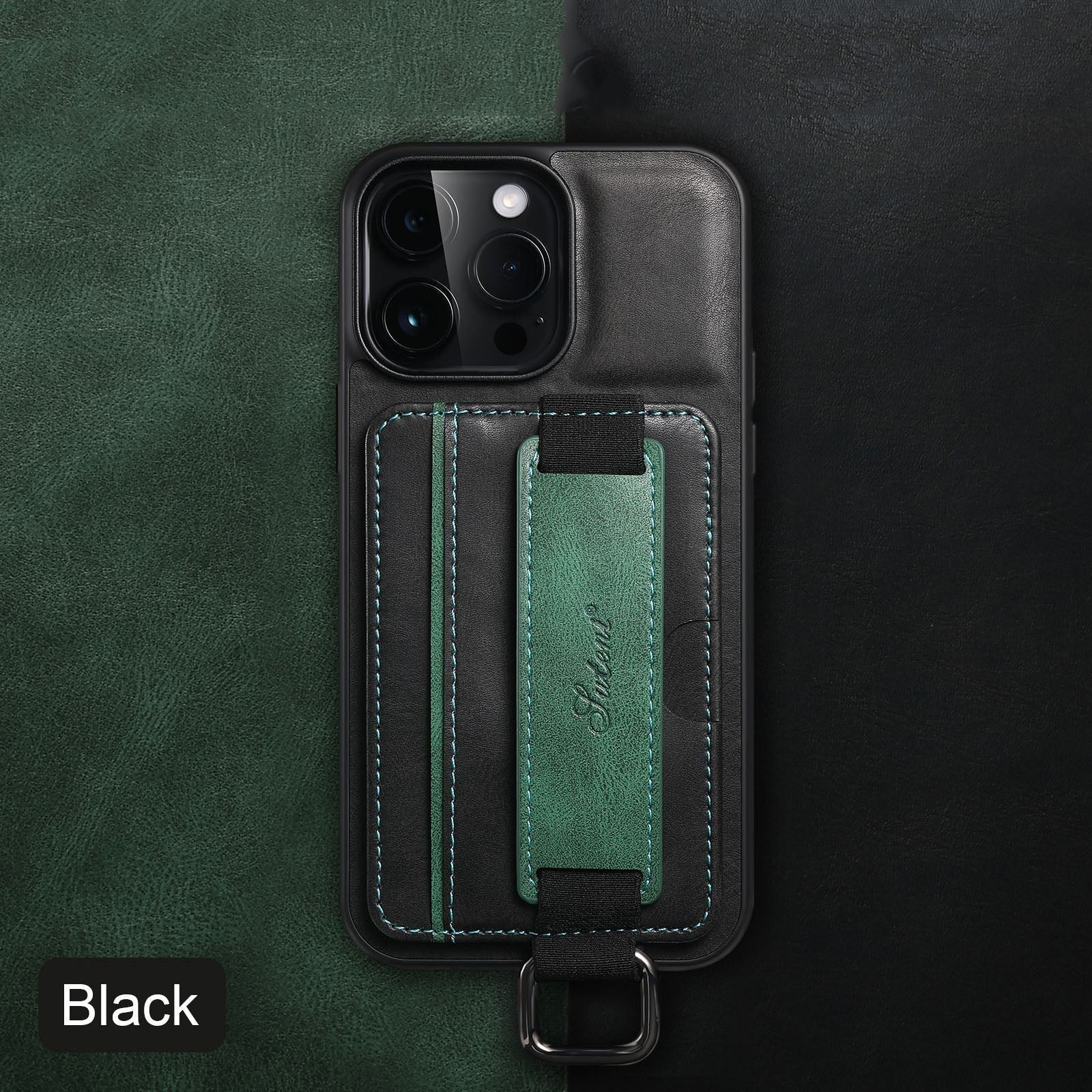 iPhone hoesje met kaartvak, polsband en stijlvolle afwerking