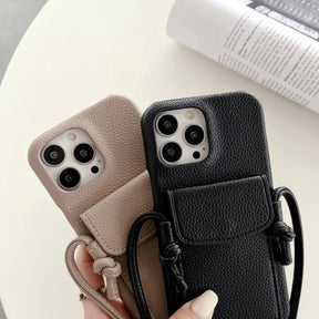 Lerenlook telefoonhoesje met bevestigde crossbody schouderriem