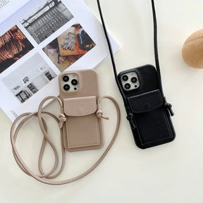 Lerenlook crossbody telefoonhoesje voor iPhone met pasjesvak