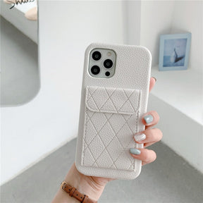 Leren-look iPhone-hoesje met kaarthouder en diamantpatroon