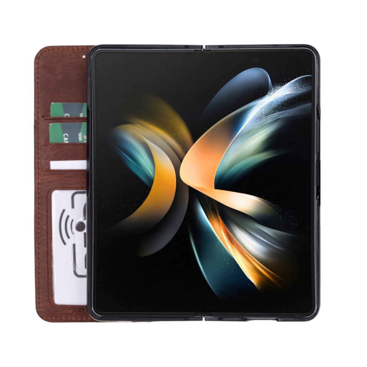 Niet-afneembare leren portemonneehoes voor de Samsung Galaxy Z Fold 5