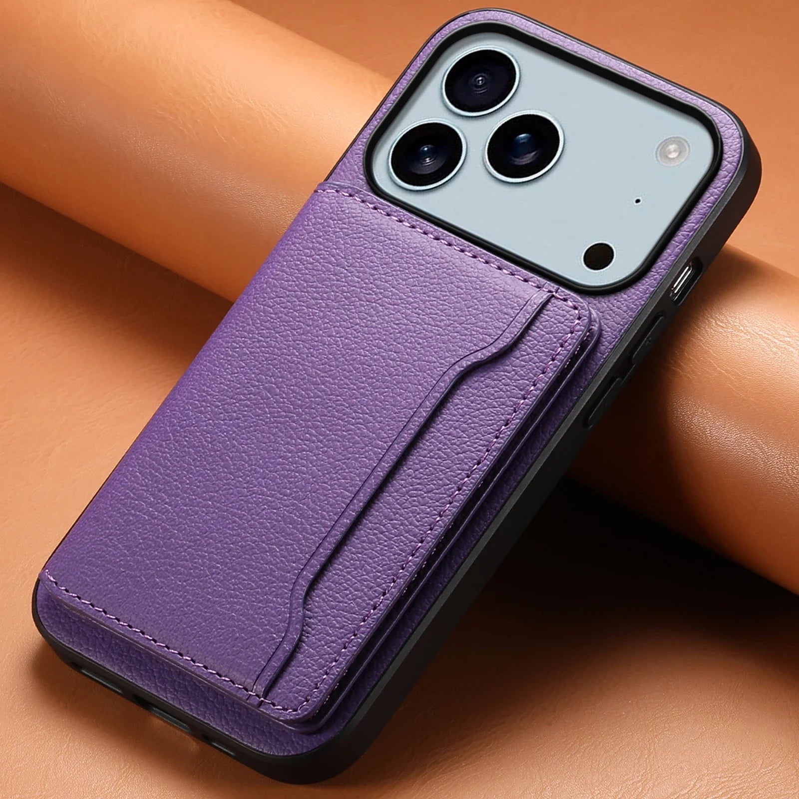 Achterzijde van vegan leren iPhone hoesje met kaartvak