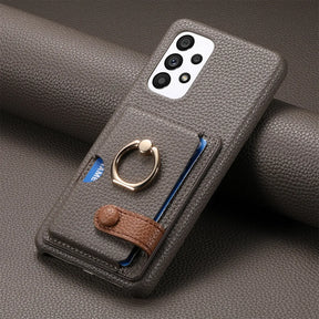 Telefoonhoesje met Pasjesvak en Ring Lerenlook