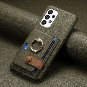 Achterzijde van het lerenlook telefoonhoesje met ruimte voor pasjes