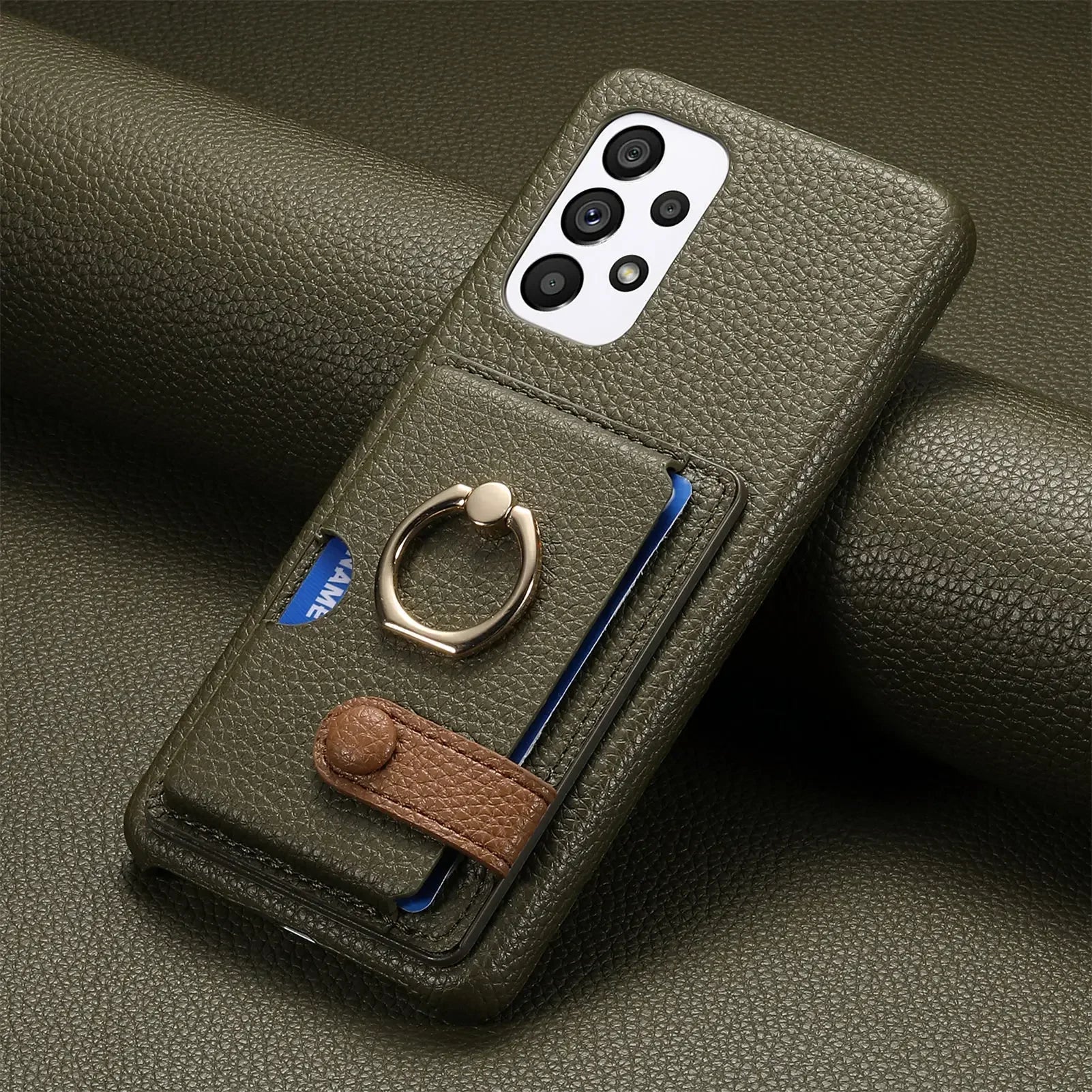 Telefoonhoesje met Pasjesvak en Ring Lerenlook