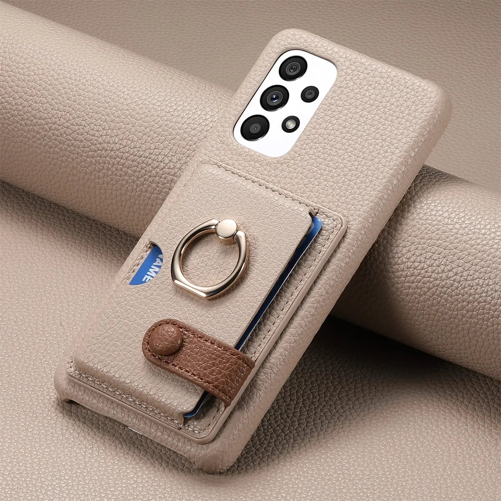 Telefoonhoesje met Pasjesvak en Ring Lerenlook