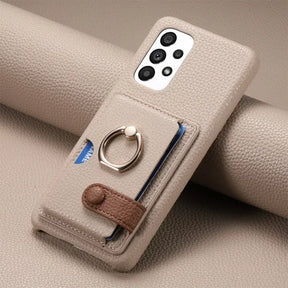 Telefoonhoesje met pasjesvak en ring in lerenlook, voor een Samsung-telefoon