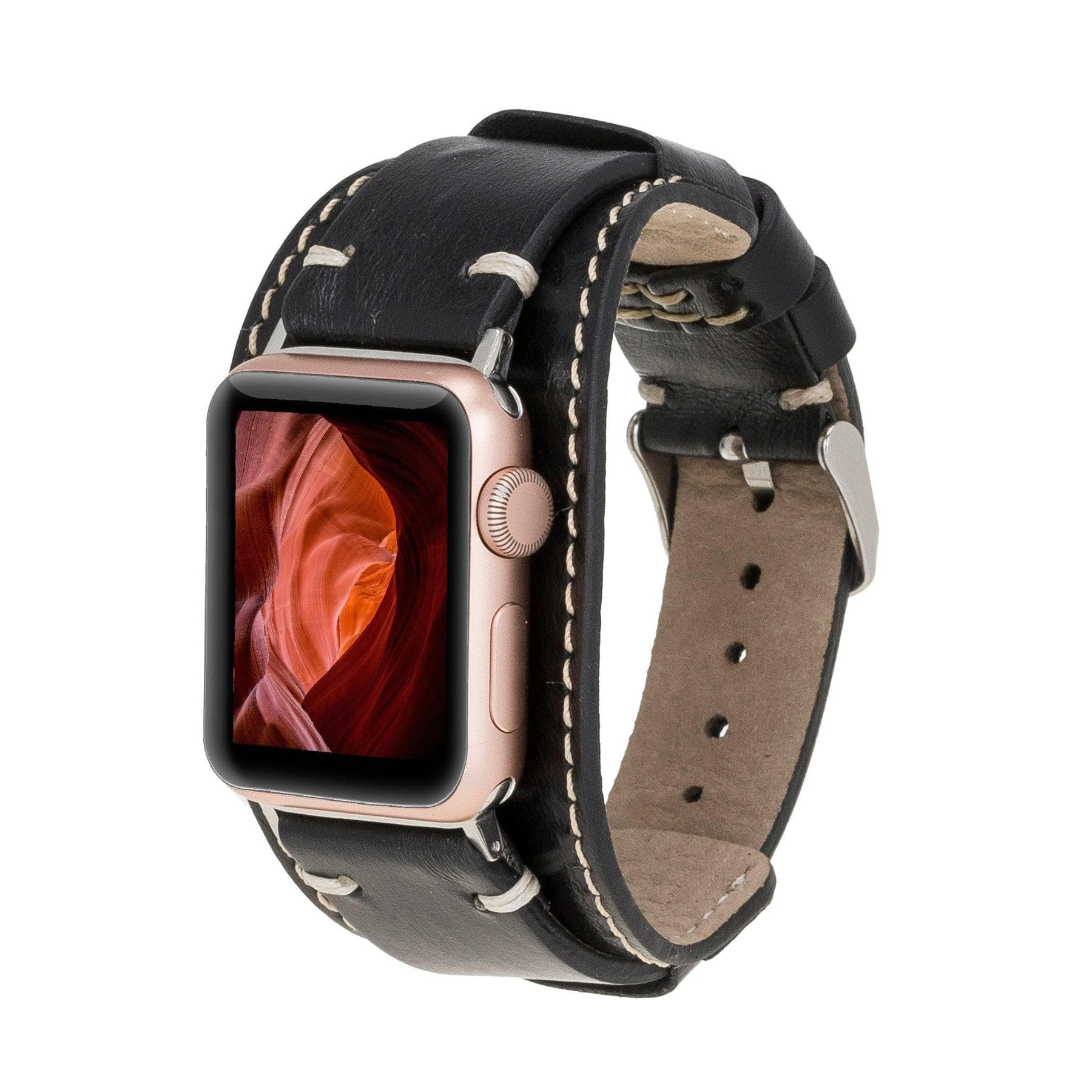 Apple-Watch-Armband aus echtem Leder im Manschettenstil