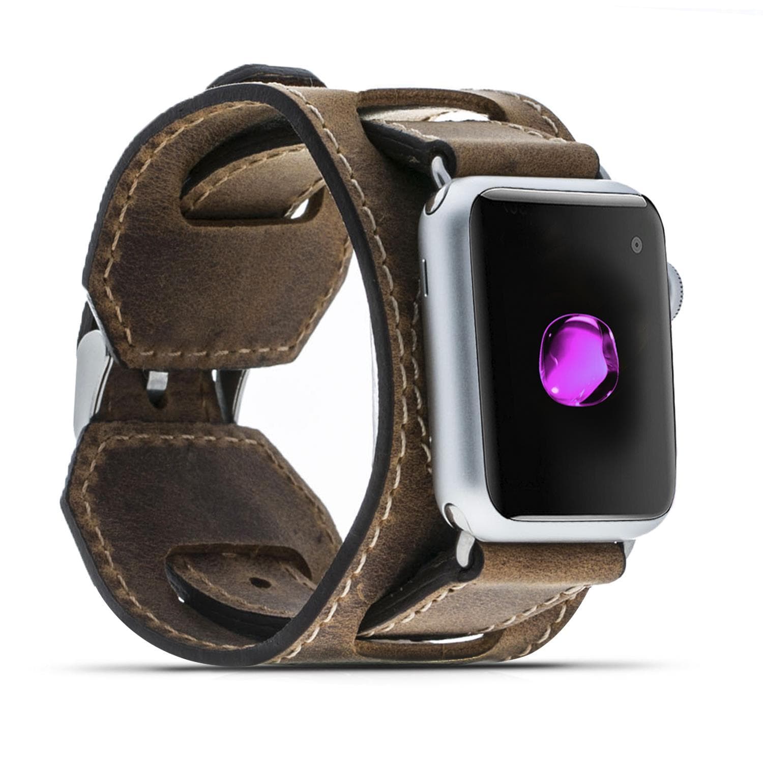 Apple-Watch-Armband aus echtem Leder im Manschettenstil