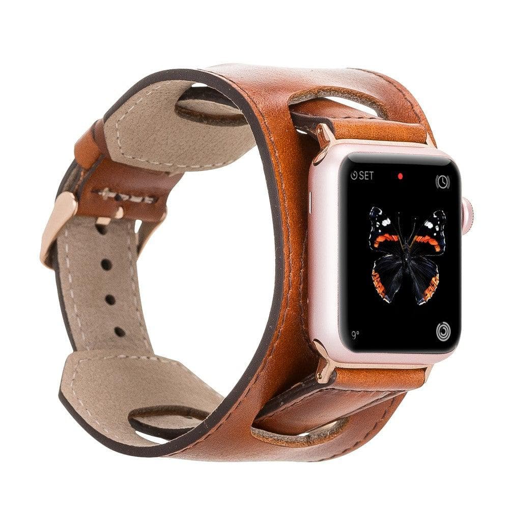 Apple-Watch-Armband aus echtem Leder im Manschettenstil