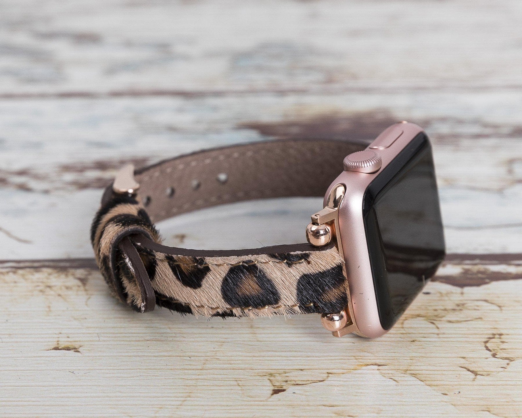 Nahthaftes Apple-Watch-Armband aus echtem Leder im Ferro-Stil