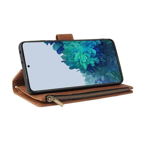 Galaxy S21 veilig opgeborgen in het kunstleren telefoonhoesje