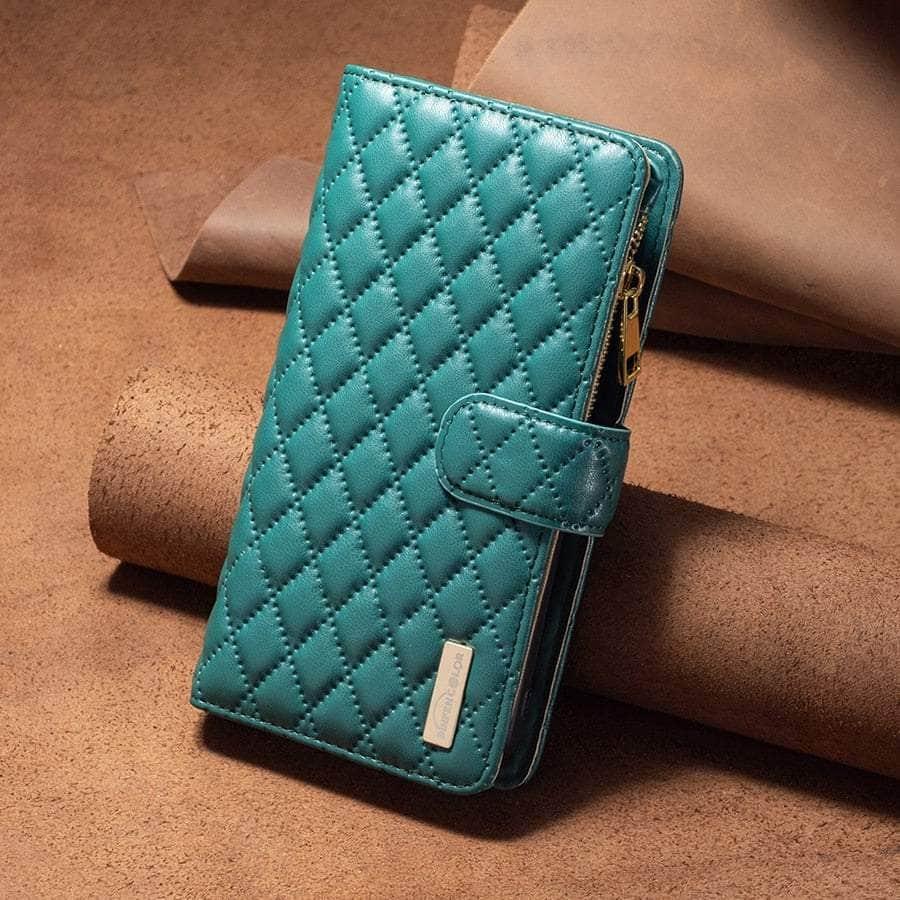Detail van de stevige ritssluiting van het telefoonhoesje