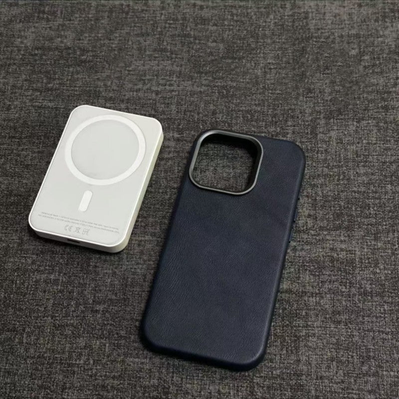 Leren iPhone-hoesje met verhoogde rand voor extra schermbescherming